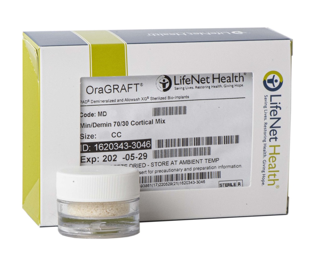OraGraft 70/30 Min/Demin Cortical Mix, 0.25-1mm / 0.5cc - LNH