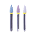 Dentalpolierer spits/flam, klein, set blau/roze/grijs 3st.